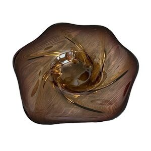 Vintage Deep Amber Brown Spiral Flat Bowl